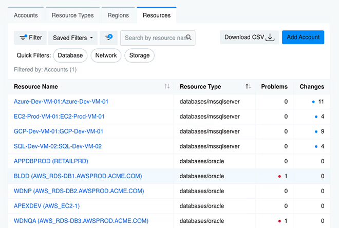 A consolidated view showing Oracle database instances by version, edition, and enabled features across different environments.