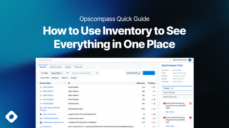Opscompass Inventory dashboard showing hybrid cloud assets and compliance status